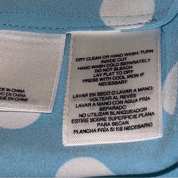 VINTAGE ANNE KLIEN POLKA DOT BLOUSE WITH SLIT CUFF SIREN BLUE/NYC WHITE SIZE XS - Picture 13 of 13